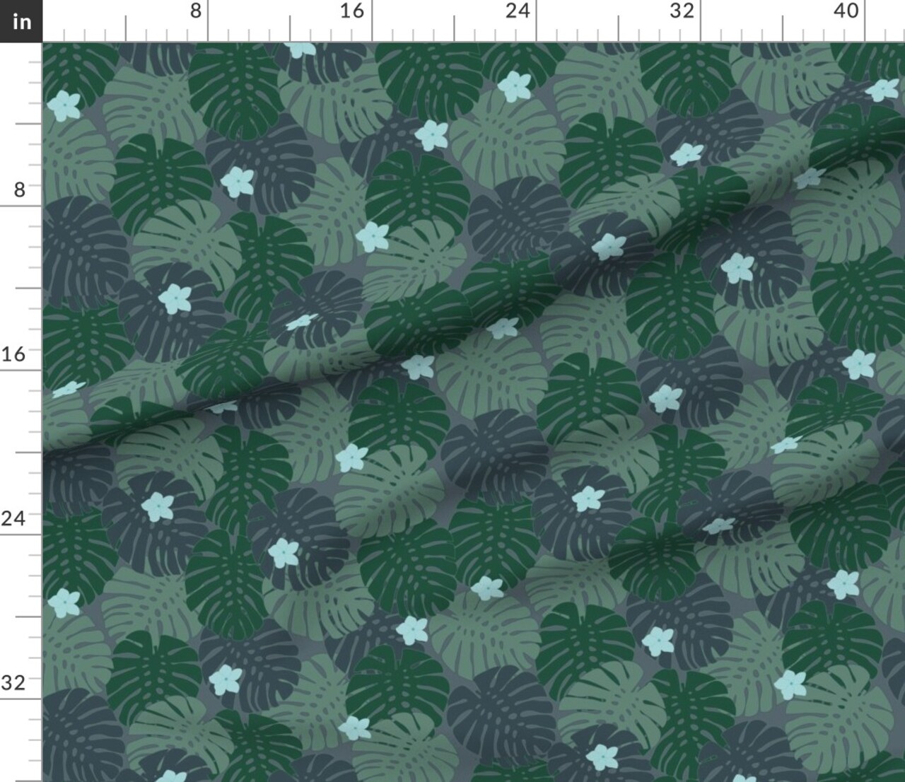 Green Beach Tropical Hawaii Moody Rainforest Cool Tone Jungle Plants Botanical Floral Leaves Large Scale Custom Printed Fabric by Spoonflower Various Fabrics by the Yard or Fat Quarter
